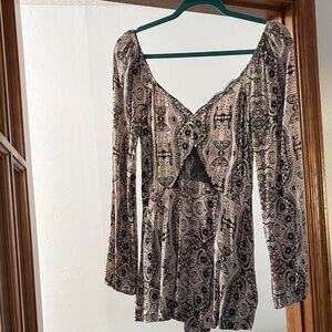 Bohemian Black and Cream Patterned Blouse